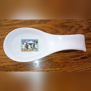 Spoon Rest Vintage Ceramic Cow In Barn Yard.